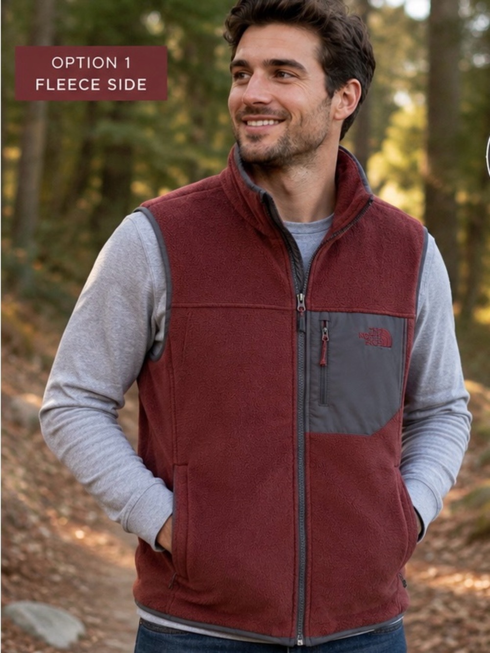 The North Face Reversible Fleece Insulated Vest Men’s Medium Burgundy Gray